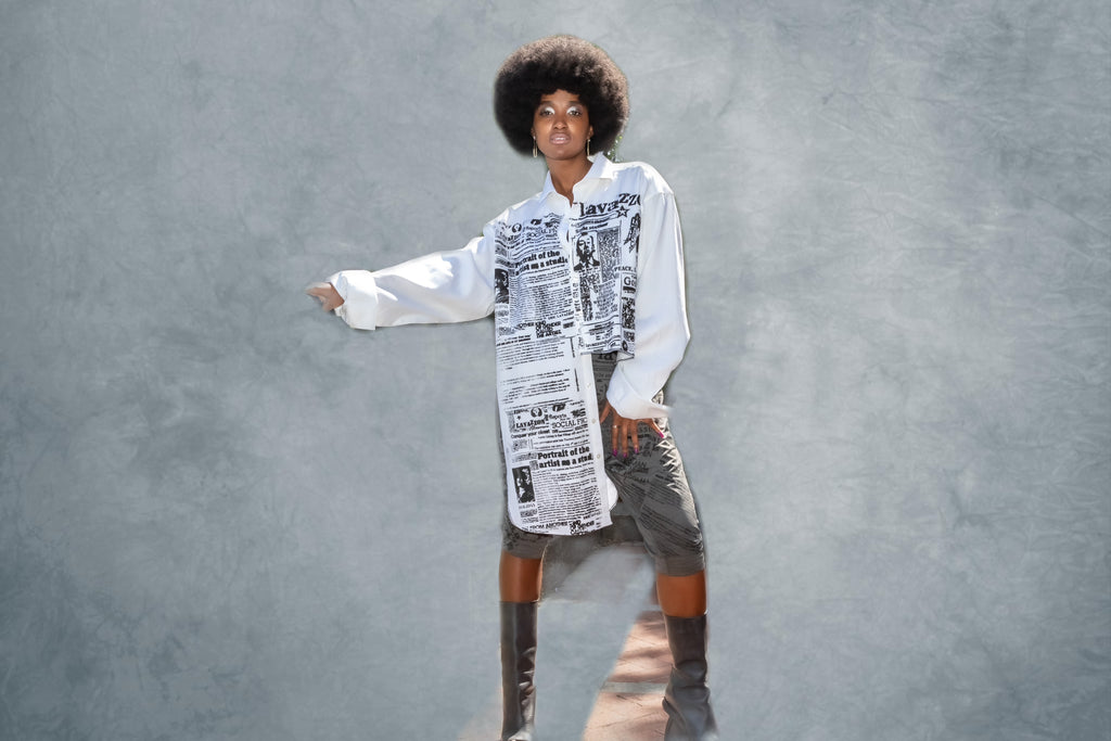 One size Genderless Lavazzon Newspaper reconstructed asymmetrical shirt