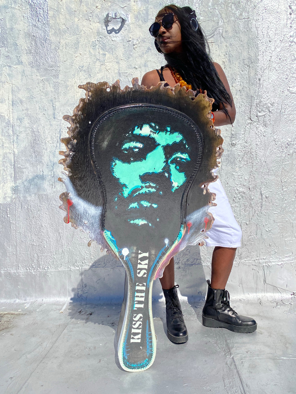 Jimi Eric Lavazzon  Hendrix portrait on a guitar case.....by Eric Lavazzon... Excuse me while I kiss the sky