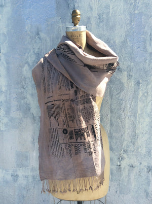 Lavazzon hand dye  mudcloth newsprint scarf. Unisex