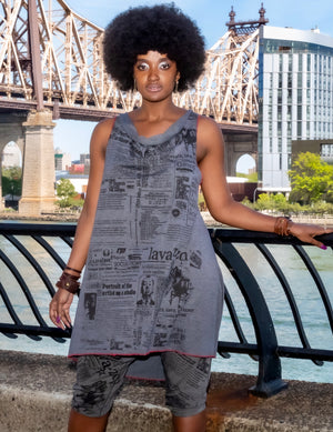 Lavazzon Red Thread  of fate backless grey newsprint scarf dress