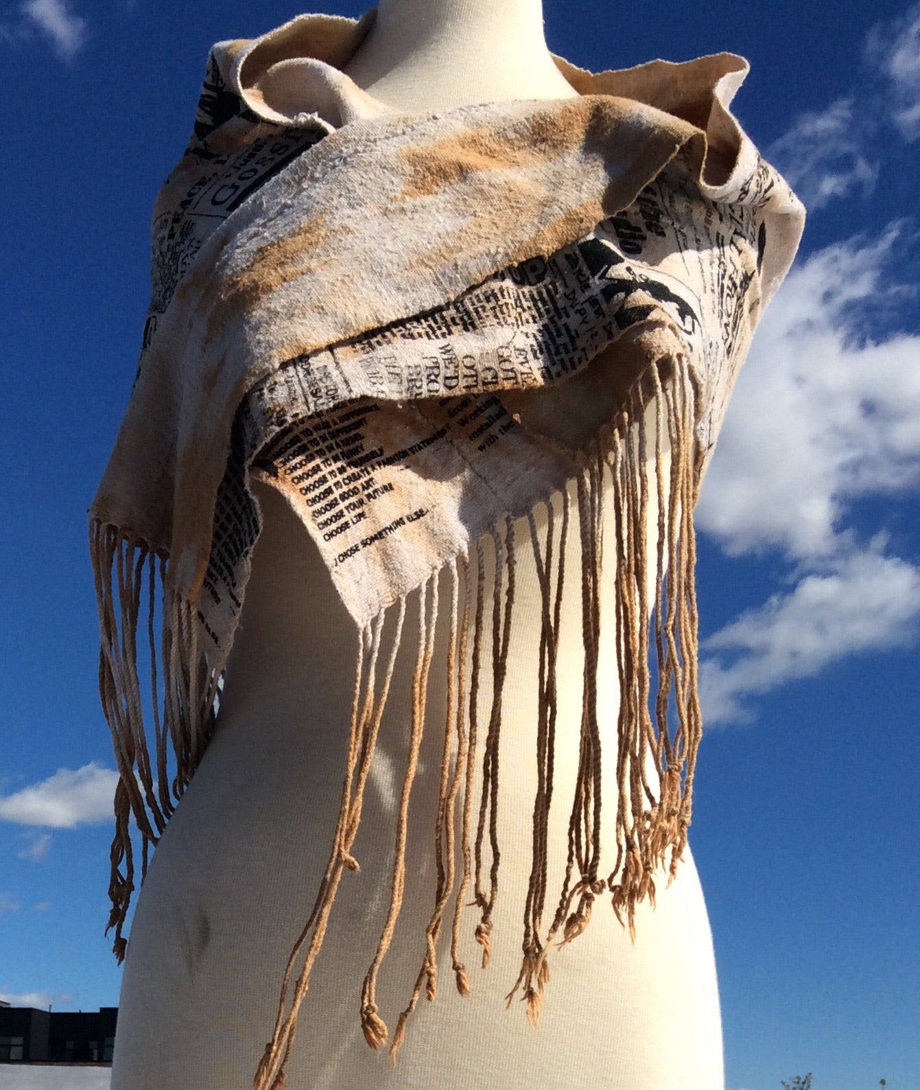Natural Dye cotton mud cloth fringe scarf