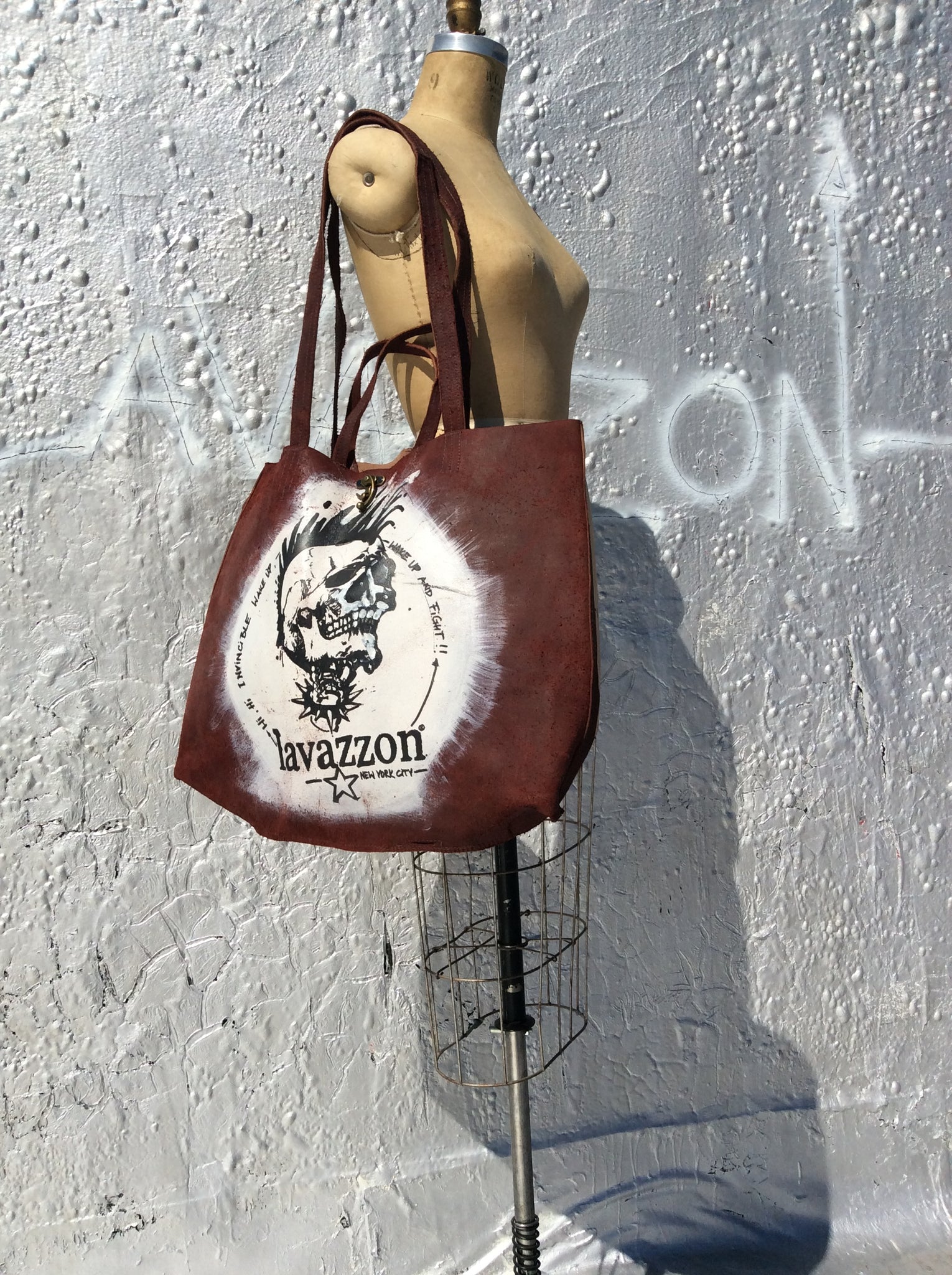Burgundy Leather Skull tote / Lavazzon tote /weekend bag/ unisex