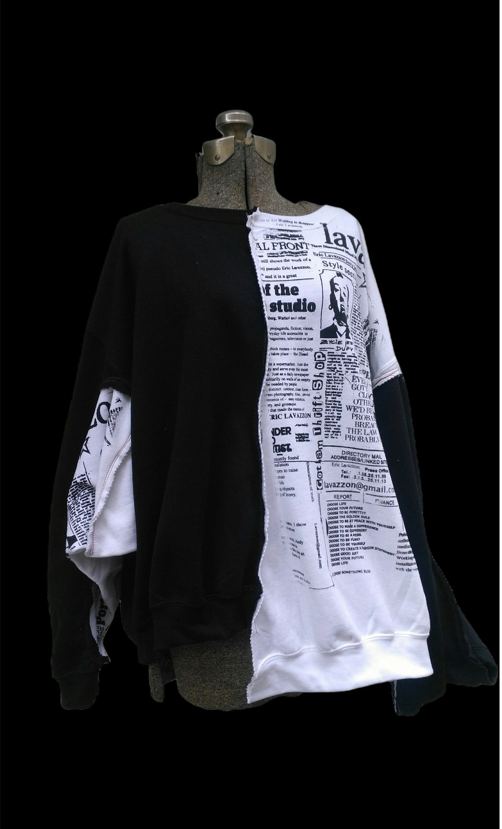 Newsprint black and white reconstructed sweatshirt